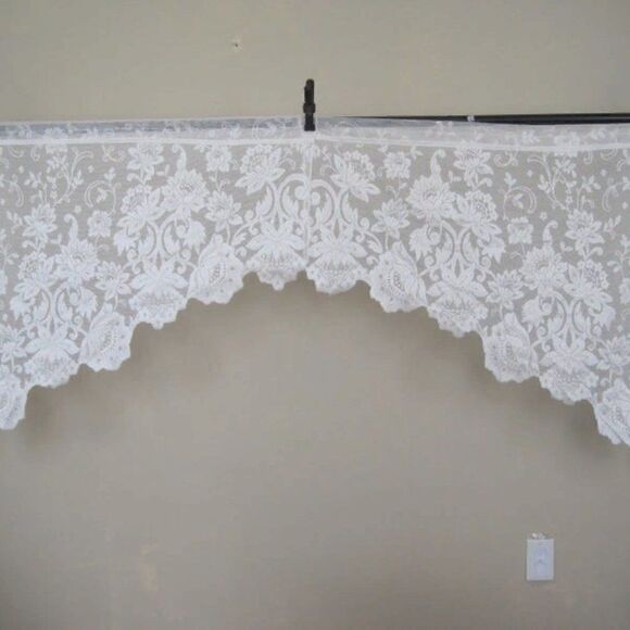 Curtain Lace Valance Flowers 38.5 x 32 Off White - Picture 1 of 4